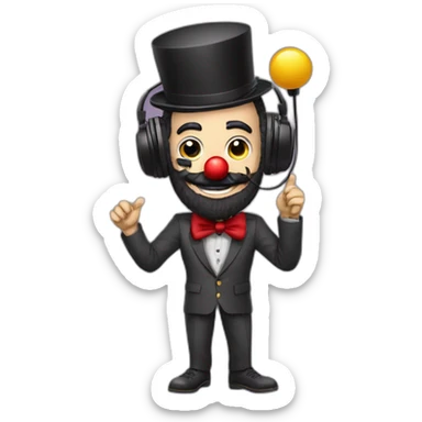 radio presenter with black beard and with a microphone on his hand dressed as a silly clown sticker