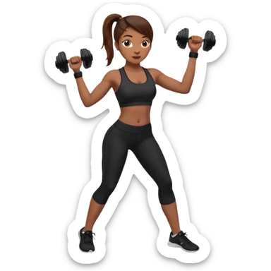 beautiful girl with brown hairs in sport wear in her hands is dumbbells sticker
