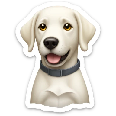 white lab holding a knife sticker