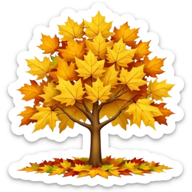Generate a high-quality image of a yellow maple tree with autumn foliage, full canopy of leaves, realistic color and shading, smooth gradient colors, no facial features, no brand markings, simple white background, high-resolution. sticker