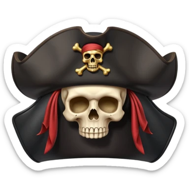 pirate hat object icon, black tricorn hat, skull symbol (no text), 3D cartoon, mobile game icon style, centered, clean background, no text, no watermark
 sticker