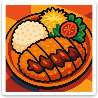 돈가스 with rice and salad, vibrant and appetizing sticker