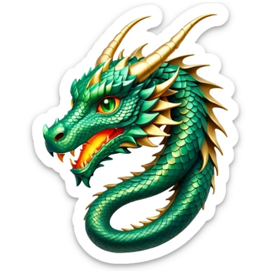 cinematic-noble-dragon-portrait-emoji,-poised-and-majestic,-with-a-sinuous,-elongated-body-covered-in-intricately-detailed,-shimmering-scales-in-hues-of-emerald-and-gold,-and-piercing,-fiery-eyes-that-reflect-ancient-wisdom; sticker