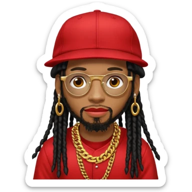 Lil Jon with black dreadlocks, red baseball hat and gold chain  sticker