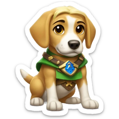 un cachorro de perro con disfraz de link de zelda sticker