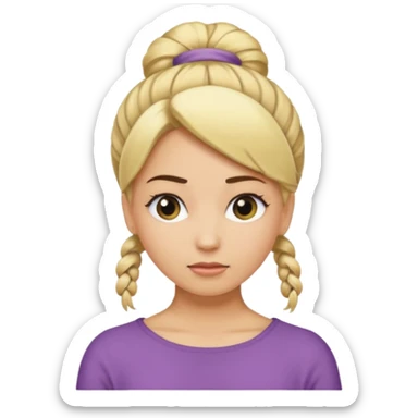 A woman with her hair tied up, blonde, who says "ma, cómo?" sticker
