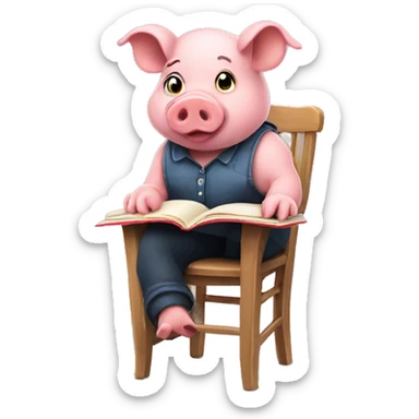 Pig reading a book sitting on a high chair  sticker
