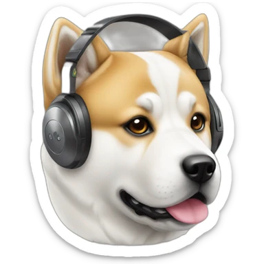 an Akita breed dog with big DJ headphones sticker