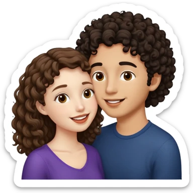 kissing couple, pale girl with brown hair and tan boy with black curly hair sticker