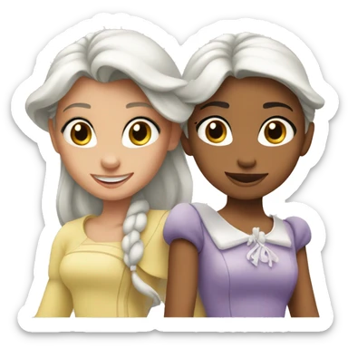 Two girls in disney in white font sticker
