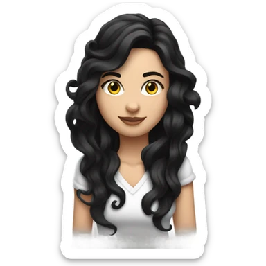 white girl with long black wavy hair and tattoos sticker