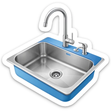 “Flat icon-style emoji of a kitchen sink and faucet, light gray and blue colors, simple clean vector look” sticker