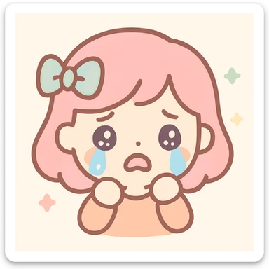 a person crying, simplified and cute, kawaii style sticker