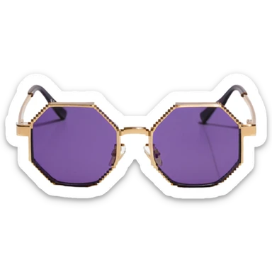 retro 70s octagonal sunglasses with purple lenses and gold frames sticker