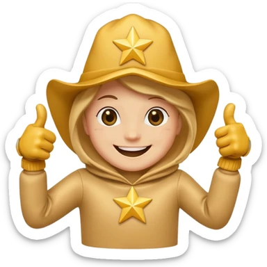 HD a smiling happy dancing star with both gloved hands doing thumbs up and blue background sticker