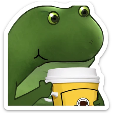 bufo frog holding a coffee mug sticker