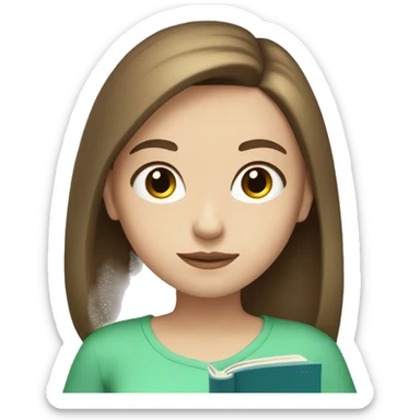 Girl with straight chin length brown hair and pale skin tone and blue green eyes reading a book  sticker