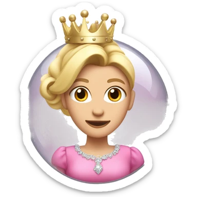 a blonde woman with ponytail inside of a bubble with pink dress and silver crown and pink wand on her left hand sticker