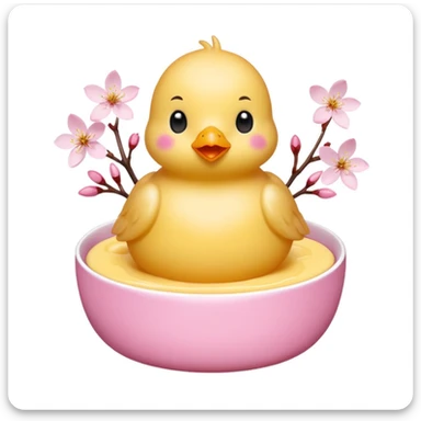 Sakura pudding shaped like a chick with cherry blossom accent sticker