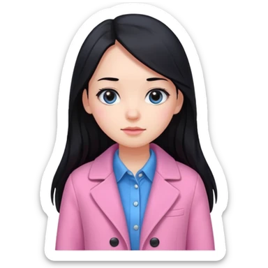 A cute girl, long black hair with 🎀, black eyes, wearing a pink coat and a pink shirt inside  sticker