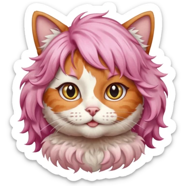 calico cat wear curly short pink hair wig sticker