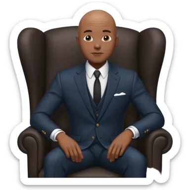 Black man, bald, in a suit, sitting on a chair  sticker