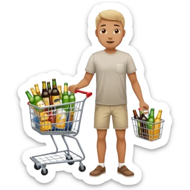 man with a shopping cart full of beers and wines full body sticker