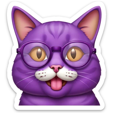 Angry purple cat with tongue sticking out with glasses sticker