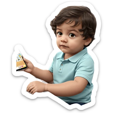child sitting with smartphone indoors sticker