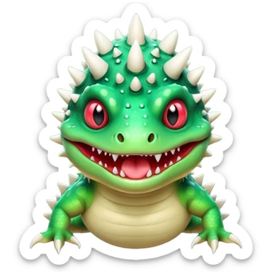 poisonous mushroom reptile monster portrait, head and shoulders only, lizard-like face, spiky mushroom growths, toxic green glow, creepy tongue, fantasy animal vibe, 3D cartoon, mobile game icon style, clean background, no text, no watermark

 sticker