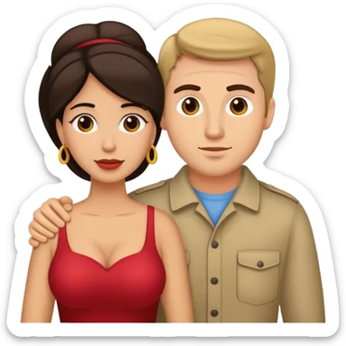 Hispanic wife and French Caucasian American man sticker