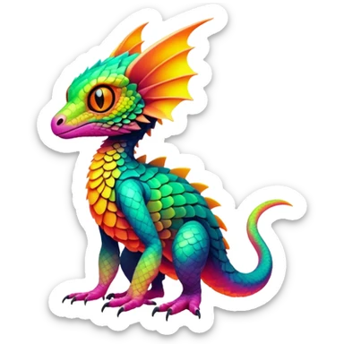 Exotic Tropical futuristic lush warm-colored neon-colored Fakémon-Trico-creature (full body) sticker