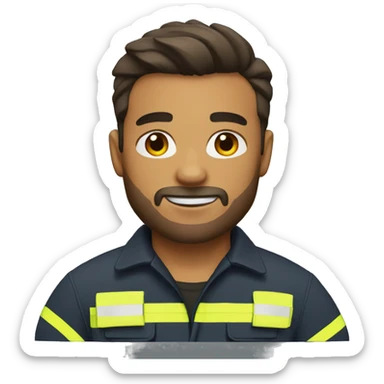 firefighter with tan skin, beard, and a side part combed over sticker