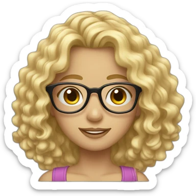 Curly long blonde hair girl with glasses sticker