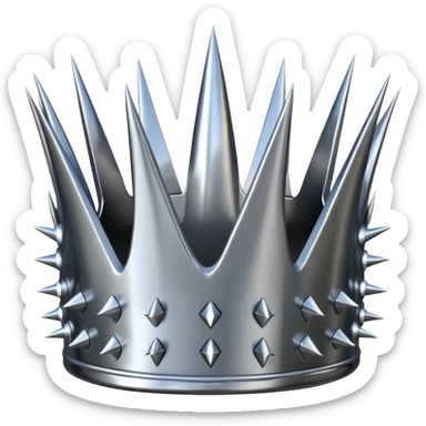 A spiked crown emoji made of silver chrome, sharp yet rounded metallic spikes, glossy reflections, aggressive luxury swag aesthetic, iOS emoji style, centered, clean white background sticker