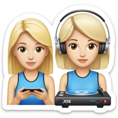 Blonde and brunette white female disc jockeys sticker