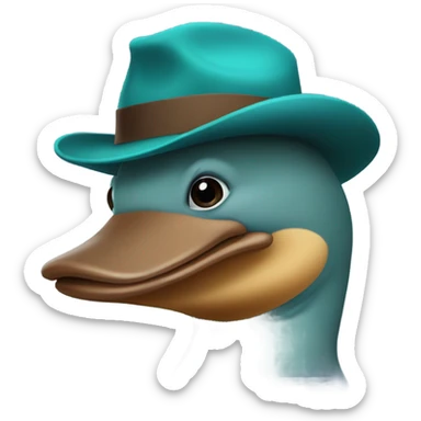 Teal-colored platypus wearing a brown fedora sticker