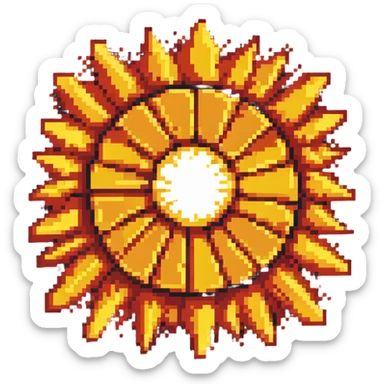 Center explosion tile for Bomberman game, circular blast with orange-yellow core transitioning to red edges, 64x64 sticker