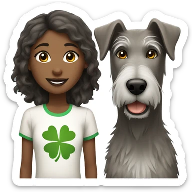 Dark Brown hair girl and an grey Irish wolfhound sticker