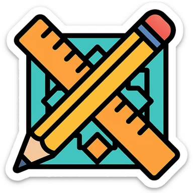 Flat design icon for 'Custom Patterns' illustrating a pencil and ruler over a pattern, keeping the style professional and approachable sticker