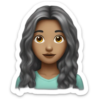 Dark long hair girl with hazel eyes and a bit of freckles on her nose and cheeks sticker