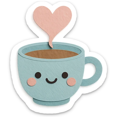 coffee cup with heart-shaped steam, kawaii style, pastel background sticker