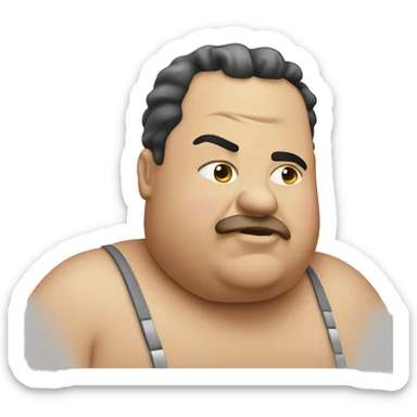 A fat man with a cool out sticker