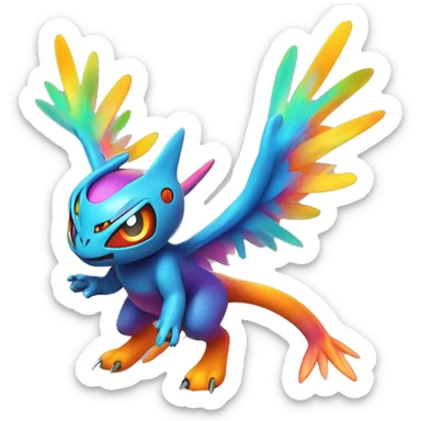 Colorful Neon Colors Vibrant Colors Flying Futuristic Fakémon-Pokémon-Creature Full Body sticker