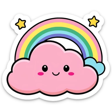 A happy pink cloud with a sparkly rainbow and glittery stars, holding a heart that says ‘Mom loves you so big! sticker