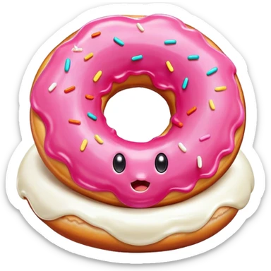 Pink Donut with a cute face, drooling white cream sticker