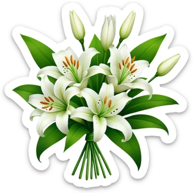 bouquet White Lily, luxuriant, stem, leaf, bud sticker