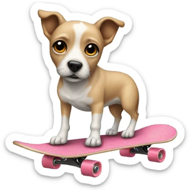 A dog on a skateboard wearing a Tutu￼ sticker