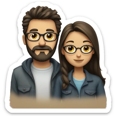 A girl and boy kissing, full bearded man and brunette girl with glasses  sticker