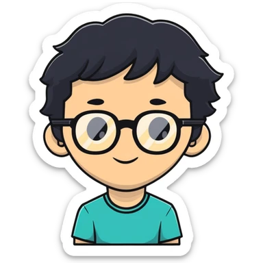 skinny white boy with wavy black hair, big nose, black glasses sticker